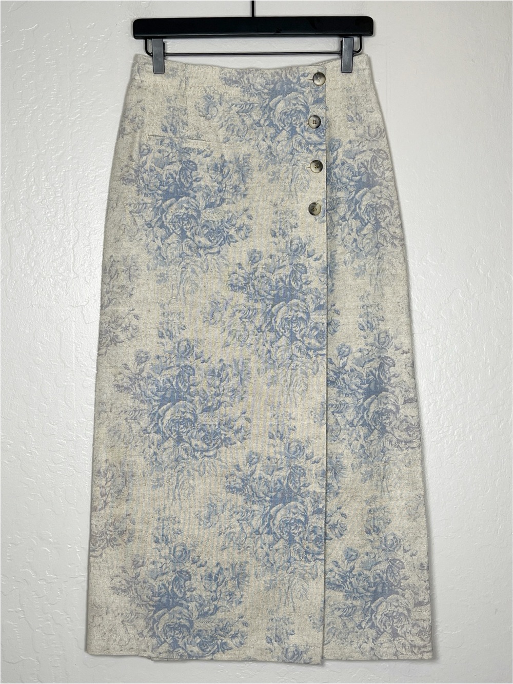 COLDWATER CREEK Women’s Size 6 Beige/ Blue Floral Print Vintage Linen Maxi Skirt - Picture 2 of 12